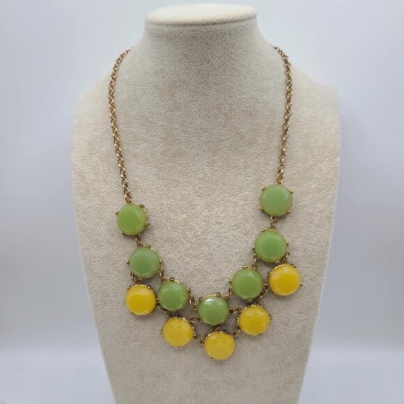 J Crew Green Yellow Gold Tone Stone Statement Necklace - Picture 1 of 11